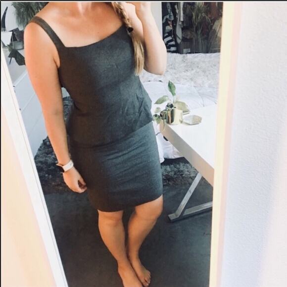 BANANA REPUBLIC Grey Wool Peplum Midi Knee Dress Tank Top Strap Pencil Skirt 8 - Picture 4 of 9